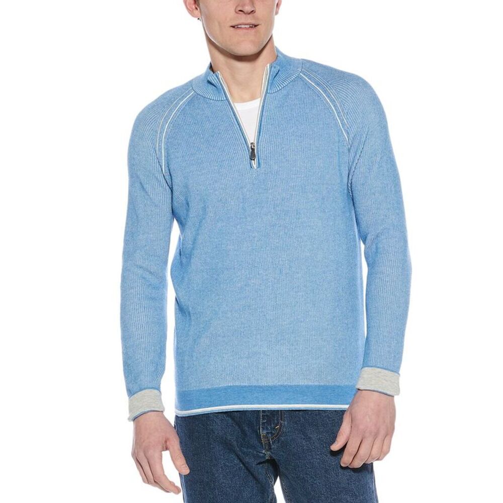 Raffi Mens  English Rib 1/4-Zip Mock Neck Sweater, Green